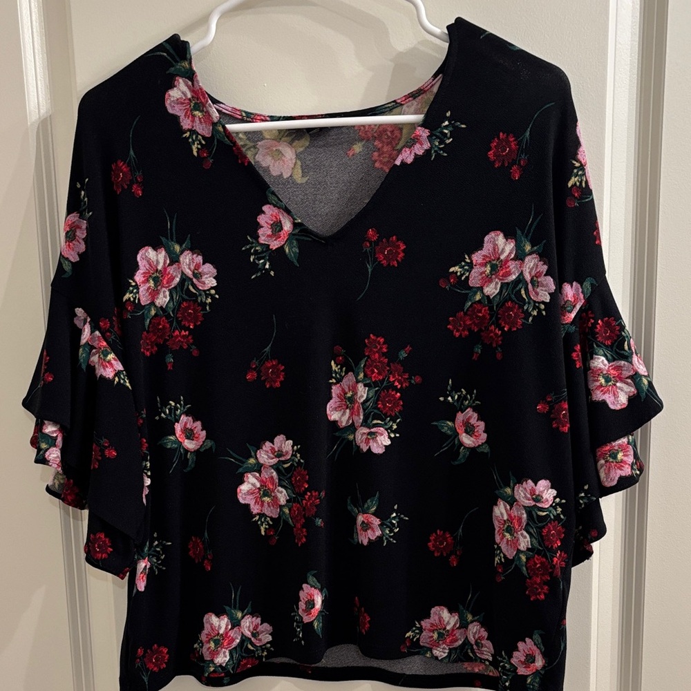 Express Black and Pink Floral Blouse